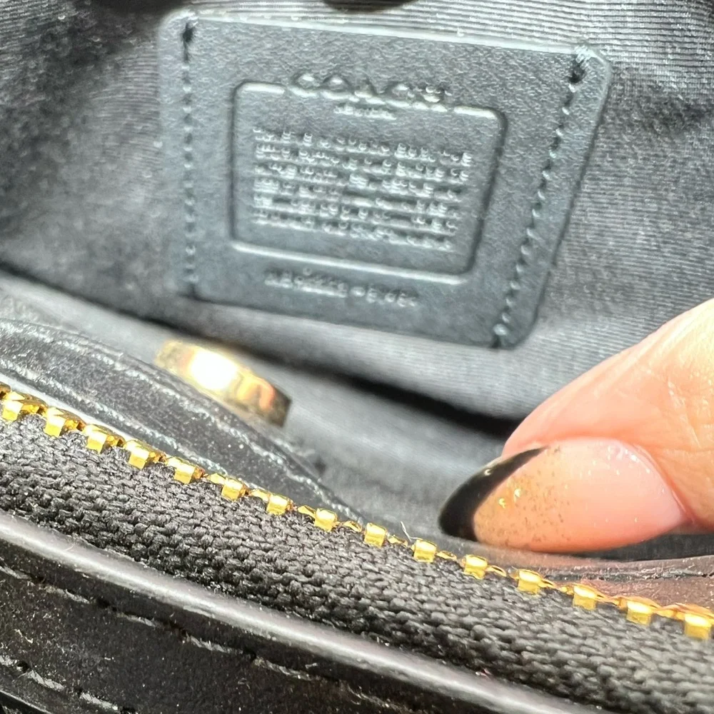 Coach Mini Lillie Carryall in signature coated canvas and smooth black leather. - Picture 8 of 12